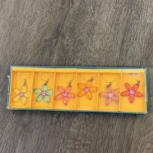 Pier 1 Imports Colorful Flower Drink Charms Set of 6 Wine Glass Markers In Box